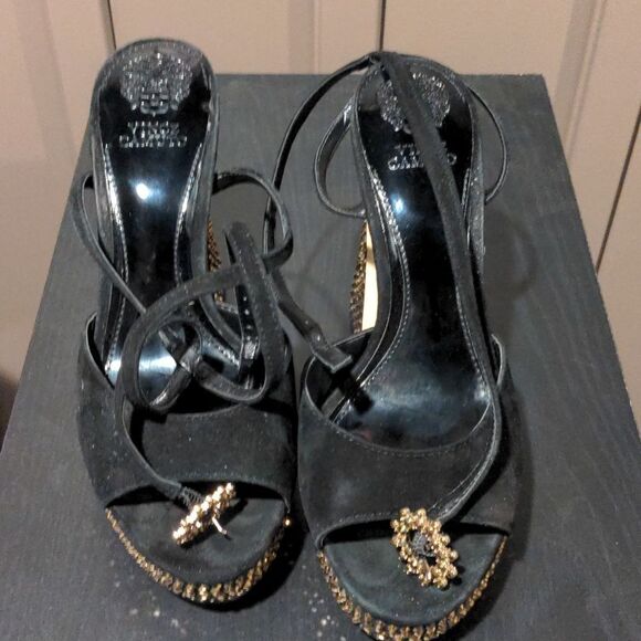 Vince Camuto Women's Footwear Inna Studded Platform Heel Sandal Wedge Black 9 - Picture 1 of 9